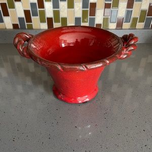 Handmade pottery bowl with braided handles